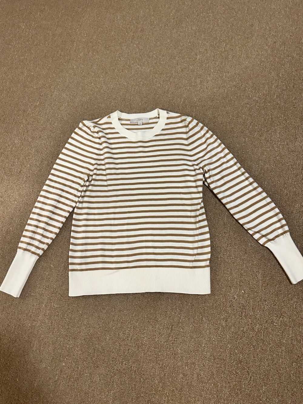 LOFT Cream and Tan Striped Knit Top